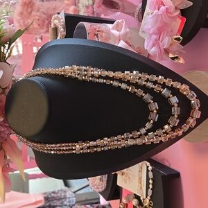 Bocar 3 Layered  Champagne Crystal Glass Statement Necklace